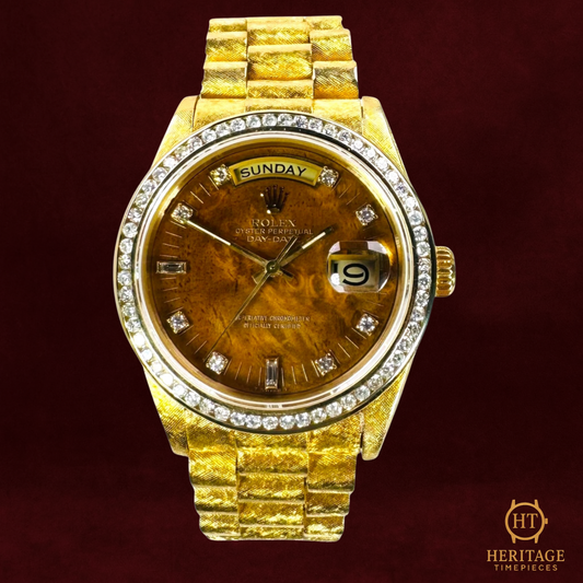 Rolex Day-Date 36 ‘Burlwood Dial – Yellow Gold’ – Reference 18038