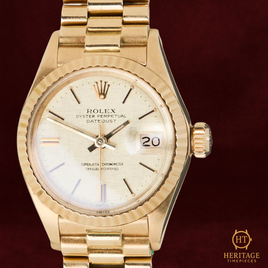 Rolex Date Just 26 'Linen Champagne Dial - President' (woman)- Reference 6917 (1972)