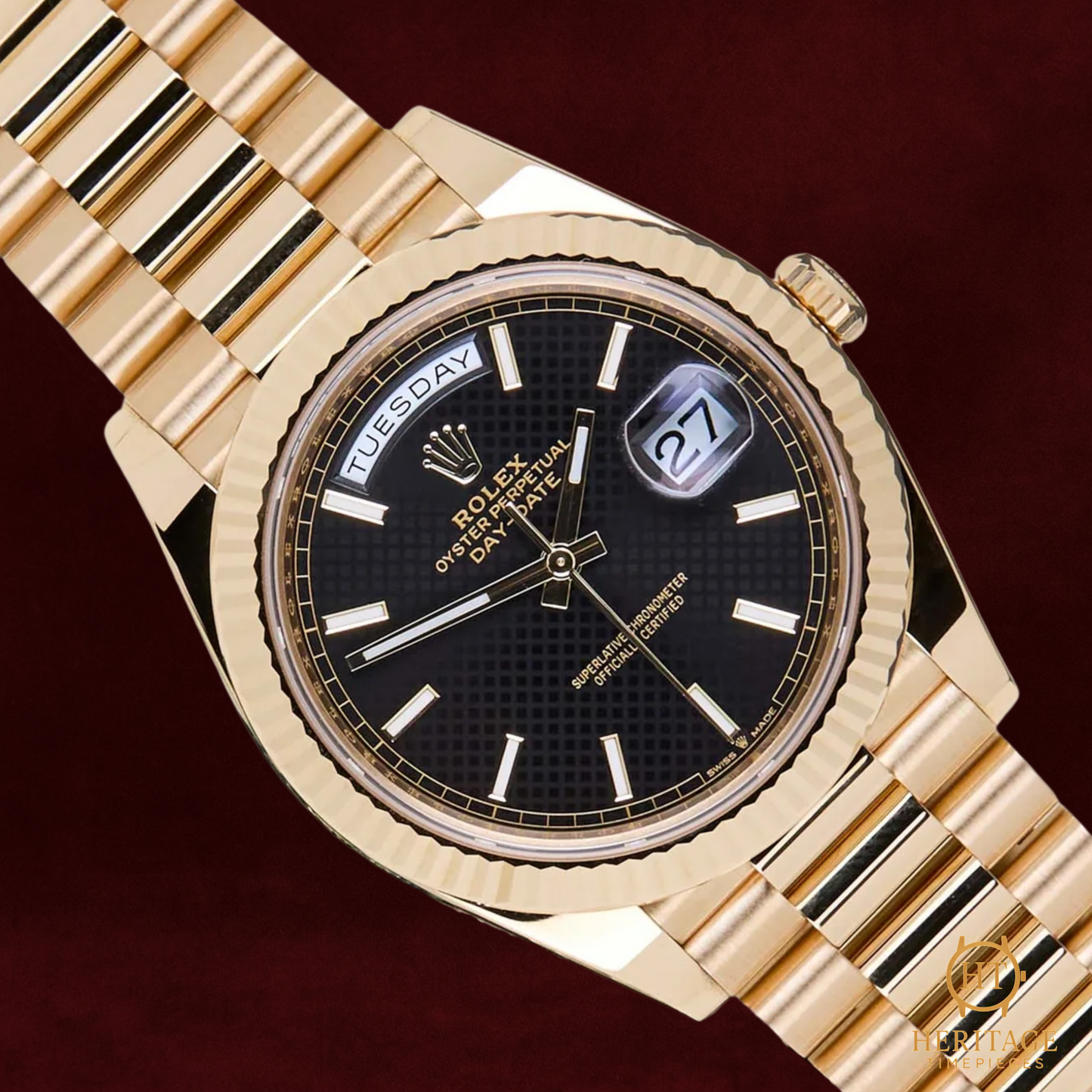 Rolex Day-Date 40 'Bright Black Diagonal Motif Dial - President - Reference 228238 (2022)