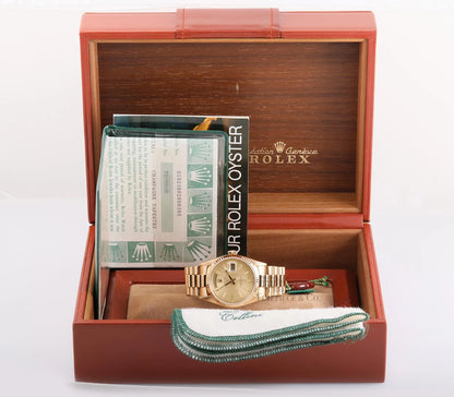 Rolex Men's Day-Date President 36mm 18238 Fluted Bezel Champagne Tapestry Stick