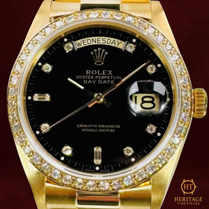 Rolex Day-Date 36 ‘Black Dial, Factory Diamonds’ – Reference 18048