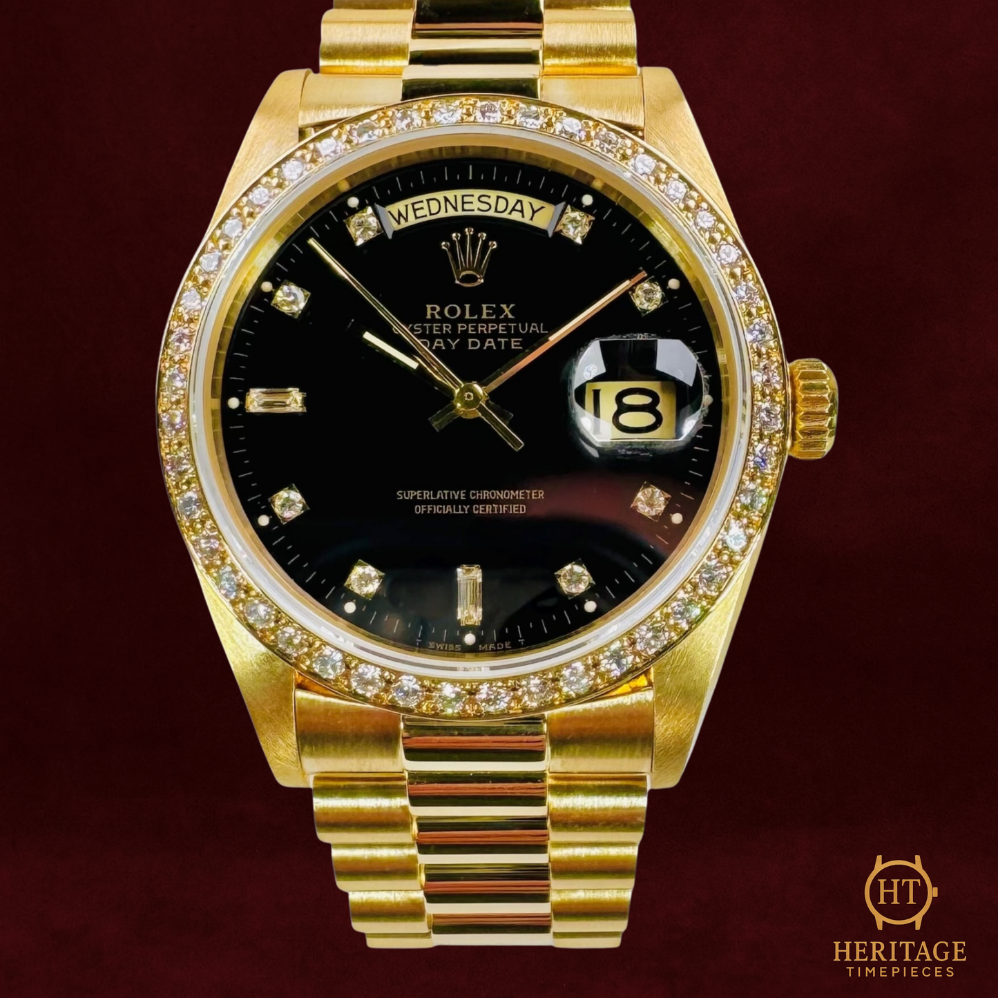 Rolex Day-Date 36 ‘Black Dial, Factory Diamonds’ – Reference 18048