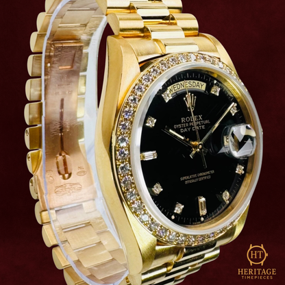 Rolex Day-Date 36 ‘Black Dial, Factory Diamonds’ – Reference 18048