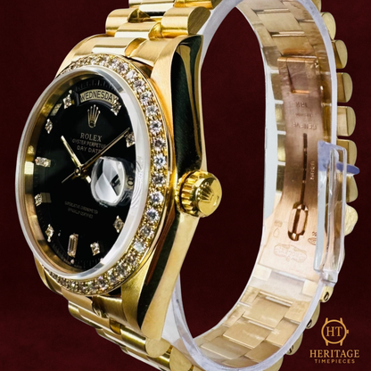 Rolex Day-Date 36 ‘Black Dial, Factory Diamonds’ – Reference 18048