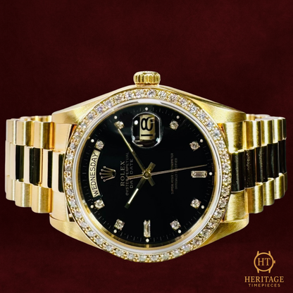 Rolex Day-Date 36 ‘Black Dial, Factory Diamonds’ – Reference 18048