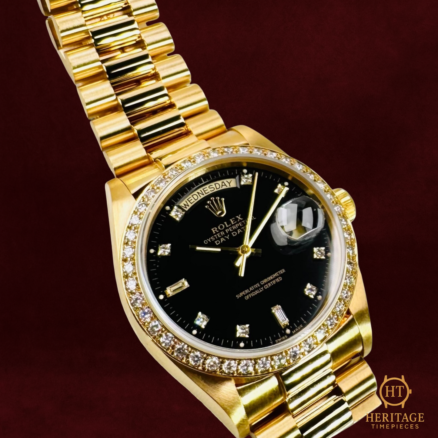 Rolex Day-Date 36 ‘Black Dial, Factory Diamonds’ – Reference 18048