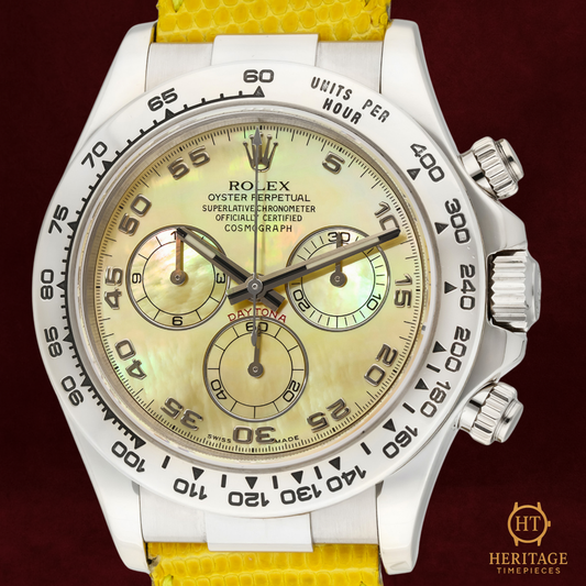 Rolex Cosmograph Daytona ‘White Gold – Mother of Pearl Yellow Dial’ – Reference 116519 (2005)