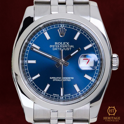 Rolex Datejust 36 “Blue Dial Roulette Date” Jubilee – Reference 116200 (2015) ST