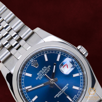 Rolex Datejust 36 “Blue Dial Roulette Date” Jubilee – Reference 116200 (2015) ST